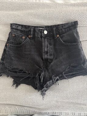 Zara Black Distressed Denim Jean Shorts